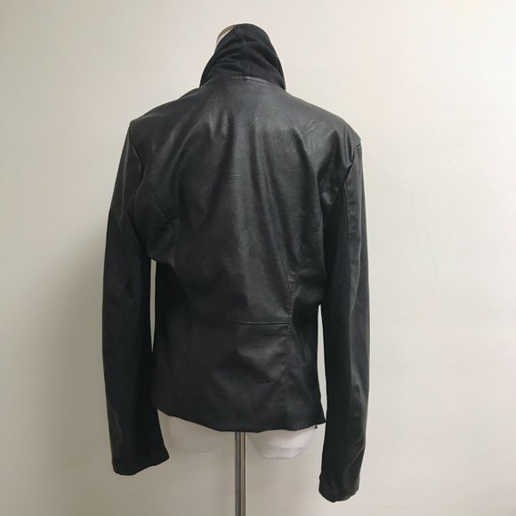 [Blank NYC] Black Mixed Media Drape Front Vegan leather moto Jacket L - Picture 10 of 14